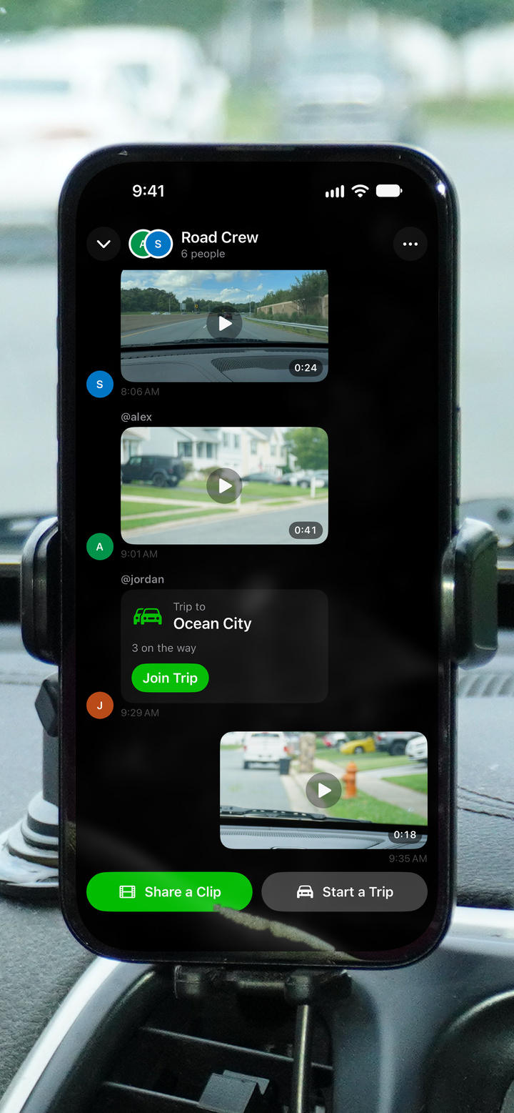 A GoDash group with shared dashcam clips