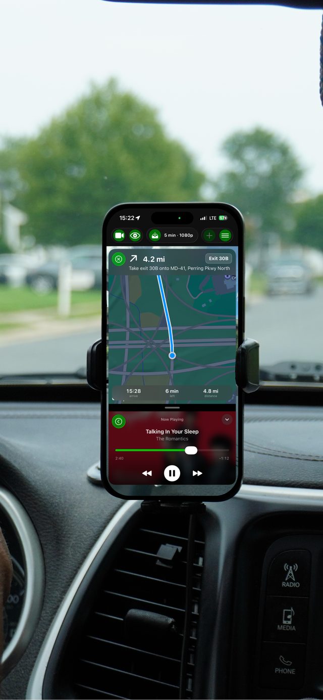 Full height navigation with the music module collapsed to a compact bar